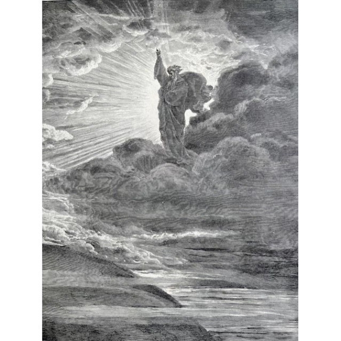 God schept het licht; Prent van Gustave Doré, 1955